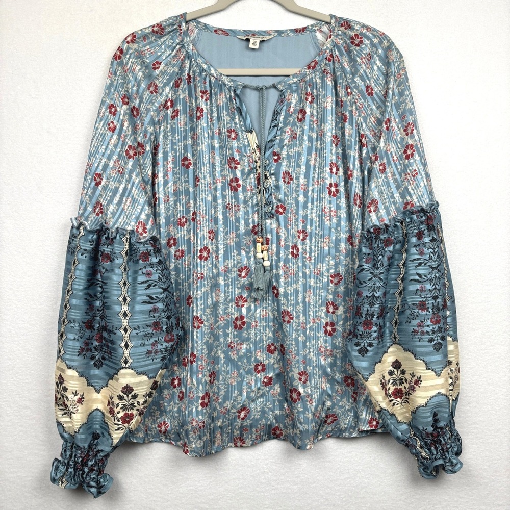 Frye and Co Blouse Womens 2X Plus Size Floral Peasant Balloon Sleeve Boho Top